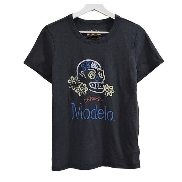 New! Lucky Brand Modelo Skull Graphic Print Top Cotton T-Shirt - Picture 3 of 4